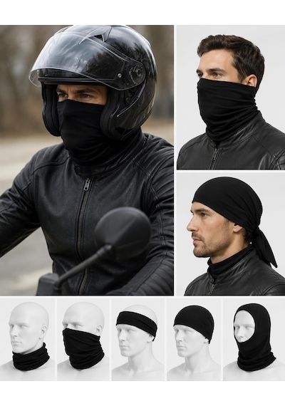 Lexroo Siyah Boyunluk Bandana Buff Saç Bandı Maske Balaklava Toka