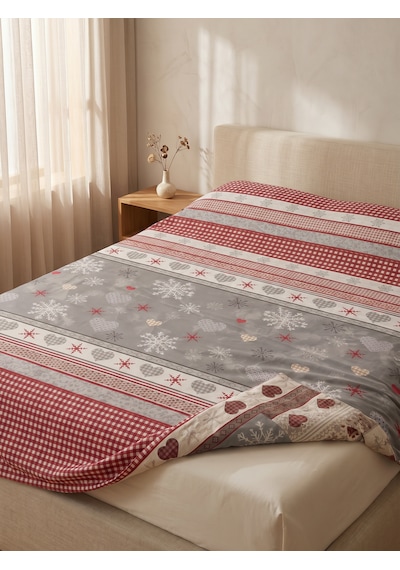 Maki Home Yastık Kılıfsız Çift Kişilik 200x220 Cm Pamuklu Tek Nevresim Gri Kalpli Ve Kar Tanesi Desenli