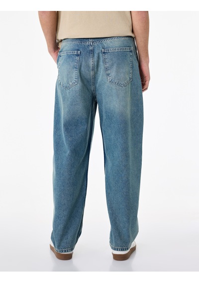 Koton Pamuklu Cepli Oversize Normal Bel Bol Skater Jean Pantolon Orta İndigo 6sam40369nd