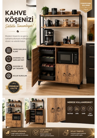 Çok Amaçlı Kahve Köşesi Ve Mikrodalga Fırın Dolabı Mutfak Düzenleyici Raf Organizer 97x33x165 Cm Atlantik Çam Çok Amaçlı Kahve Köşesi Ve Mikrodalga Fırın Dolabı Mutfak Düzenleyici Raf Organizer 97x33x165 Cm Atlantik Çam