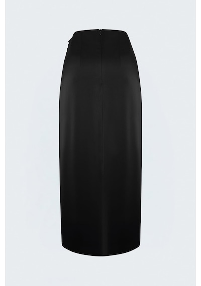 Sateen Toka Detaylı Saten Etek - Siyah-138053