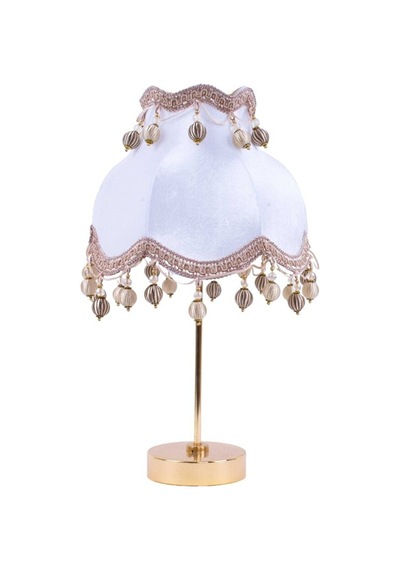 Ekru Kadife Kaplı Gold Püsküllü Başlık Gold Metal Ayaklı Klasik Model Abajur 50x30cm
