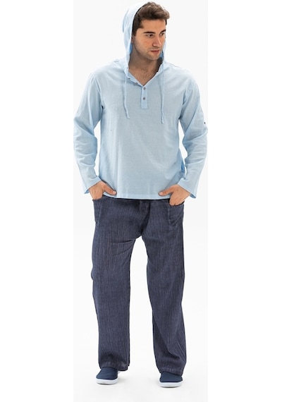 Şile Bezi Kapüşonlu Erkek Sweatshirt Buz Mavi Bmv