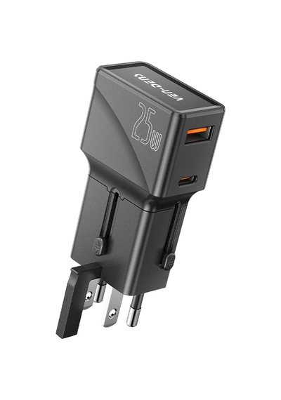 Ven-dens Vd-ta001 25 W Pd 4 Ü 1 Arada Seyahat Adaptörü, Usb-c Ve Usb-a Çift Port, Abd, Siyah