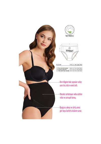 Özkan Underwear Özkan 23582 5'li Paket Kadın Pamuklu Likralı Süprem Hamile Lohusa Yüksek Bel Bato Külot Siyah