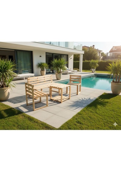 Ahşap Bahçe/balkon Oturma Takımı Şeffaf Vernik