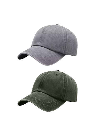Tezzgelsin Unisex %100 Pamuklu Eskitme 2'li Kep Şapka Gri Haki
