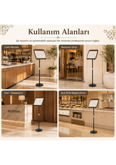 Cafe Restoran Bar Otel Menü Ve Fiyat Listeleme Panosu Ent Gs02 360 Döner Tabanlı Ahşap Sunum Panosu, Qr Kod Fiyat Listesi Kampanya Ve Resepsiyon Bilgilendirme İçin Uygun