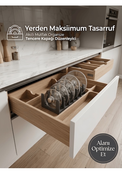 Beylini 6 Bölmeli Tencere Kapağı Ve Tabak Düzenleyici Çekmece Içi Organizeri Yıkanabilir Tava Sahan Organizer Antrasit