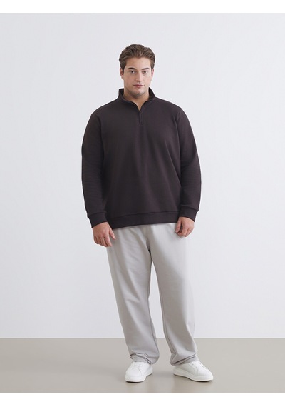 Lcwaıkıkı Classic Kahverengi Büyük Beden Dik Yaka Erkek Sweatshirt