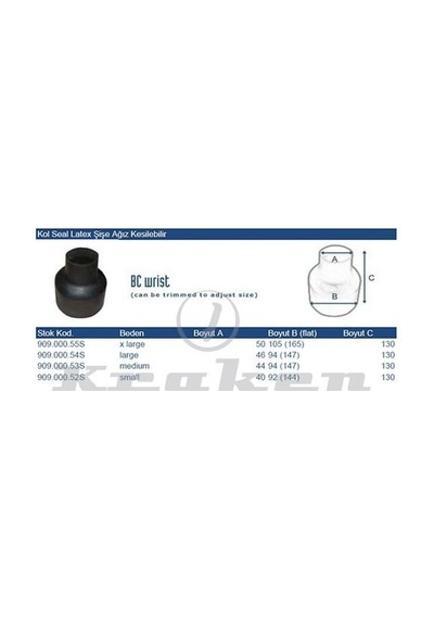 KRAKEN Kuru Elbise Kol Seal Latex Şişe Ağız HD Siyah
