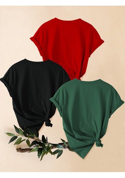Uyguntarz Unisex Kırmızı Siyah Yeşil 3'lü Tasarım Tshirt Seti Çok Renkli