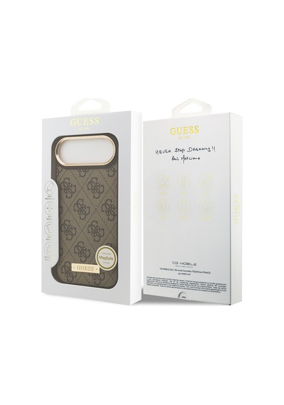 Apple Uyumlu iPhone 17 Air Kılıf Guess Lisanslı M-safeli 4g Desen Pu Metal Plaka Klasik Logolu Kahverengi Kahverengi