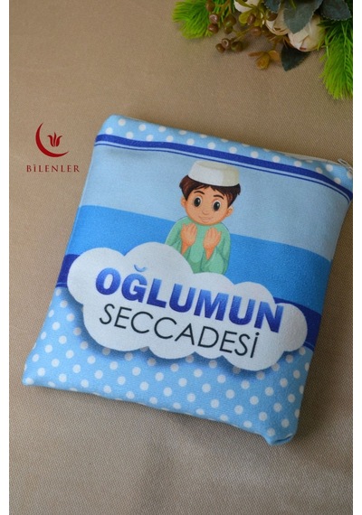 Çantalı Erkek Çocuk Seccadesi-oğlumun Seccadesi Mavi Mavi