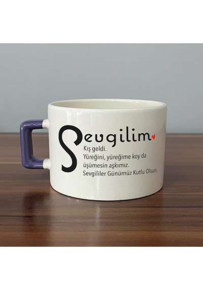 Sevgilim Baskılı Mor Kulplu C Fincan