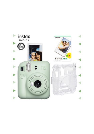 Fujifilm Instax Mini 12 Fotoğraf Makinesi + 20'li Film + Şeffaf Kılıf Seti Yeşil