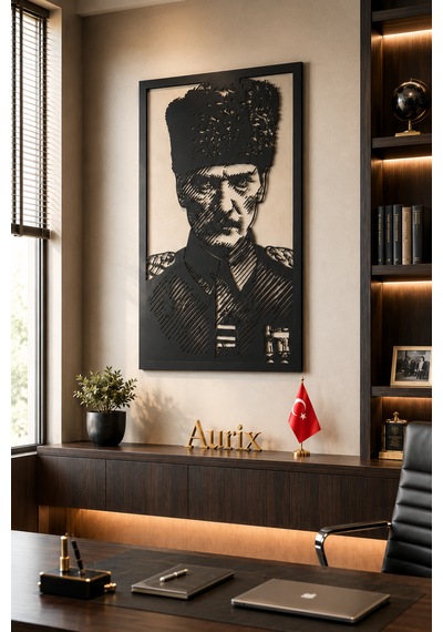 Mustafa Kemal Atatürk Portresi Metal Duvar Tablosu 44x69cm Modern Dekoratif Duvar Tablosu