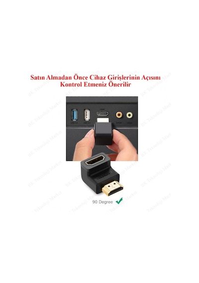 90 Derece Hdmı Dirsek Adaptör Hdmı Erkek/Dişi L Çevirici