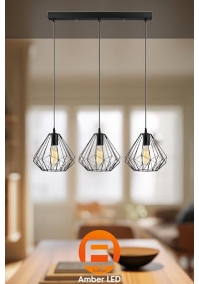 Modern Metal Gövdeli Avize, Salon Ve Mutfak İçin E27 Uyumlu, Siyah-2 Diğer
