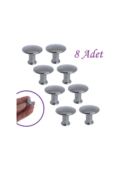 Düz Düğme Krom Kulp Mobilya Çekmece Dolap Kapak Kulbu Metal Kulp Aksesuarları Vidalı 8 Adet