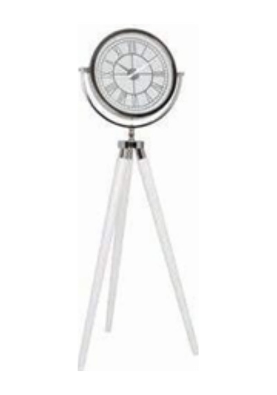Tripod Saat Krom Beyaz Modern Dekoratif Masa Saati Şık Tasarım Ev Ofis Uyumlu Gri
