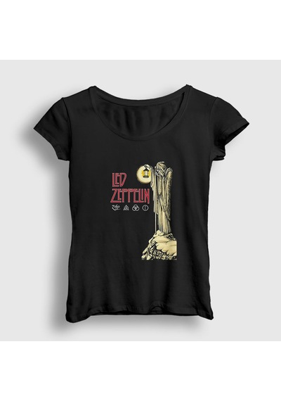 Presmono Kadın Stairway Led Zeppelin T-shirt Siyah