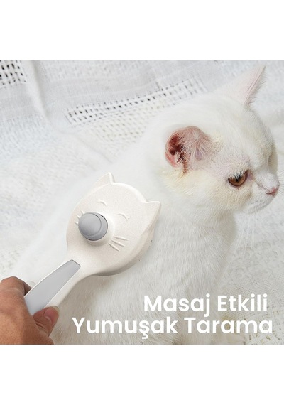 Tr Kedi Köpek Tarağı Otomatik Temizlenen Düğmeli Evcil Hayvan Tarağı, Masaj Etkili Yumuşak Tarama Fırçası