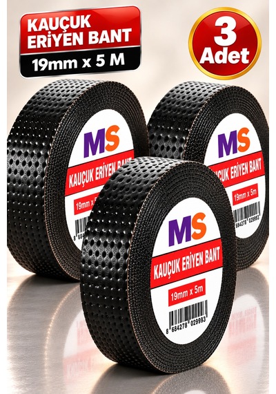 3 Adet Kauçuk Eriyen Bantı Siyah 19 Mm X 5 Metre Elektrikçi Kablo Boru Hortum İzolasyon Tamir Bandı