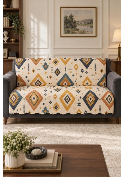 Çok Amaçlı Kadife Koltuk Örtüsü Kaymaz Süngerli 165x215 Cm Modern Bohem Çekyat Şalı Piknik Masa Örtüsü Alk9 Bej