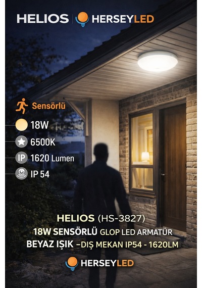 Helıos Hs-5880 18w Sensörlü Glop Led Armatür Beyaz Işık -dış Mekan Ip54 - 1620lm Rastlamak