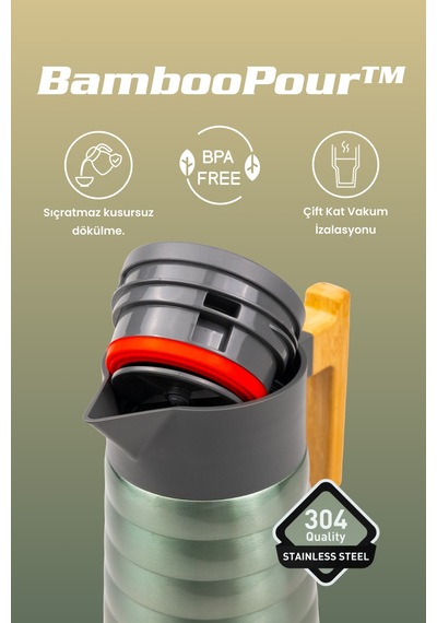 Cooker Bamboopour 2 Litre Paslanmaz Çelik Bambu Saplı Termos Ckr2097 Turkuaz