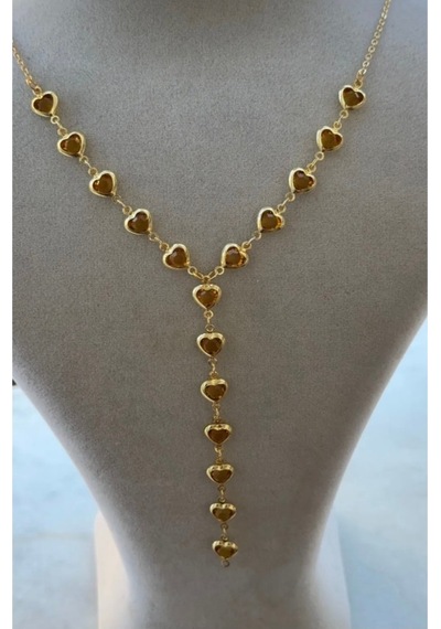 Kadın Gold Renk Zirkon Taşlı Özel Tasarım Y Model Kolye Sarı