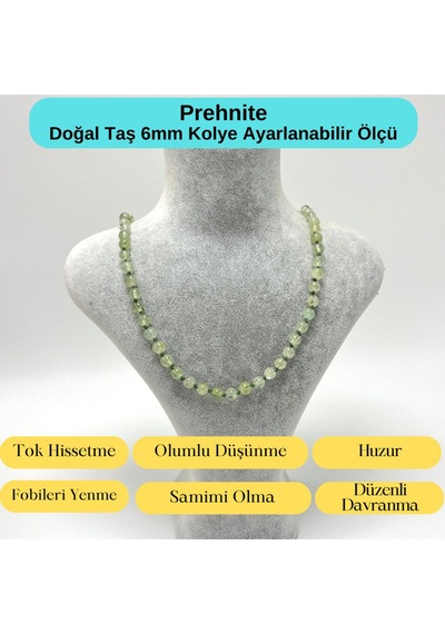 Yıldız Doğal Taş Prehnit Doğal Taş 6 MM Makrome Kolye 45 CM - 55 CM Ayarlanabilir Yeşil