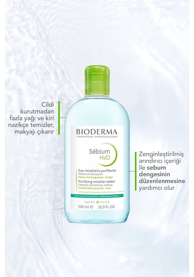 Bioderma Sebium H2O Yüz ve Makyaj Temizleme Suyu 500 ML
