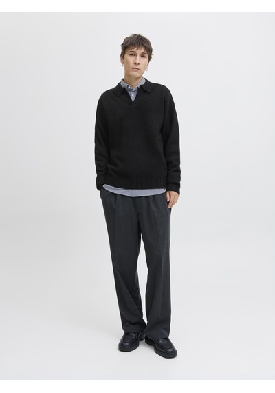 Jack&jones Erkek Relaxed Fit V Yırtmaçlı Yaka Triko Kazak - Soho - 12279214 Siyah