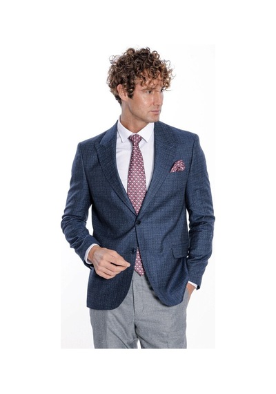 Wessi Desenli Slim Fit Lacivert Erkek Ceket 001