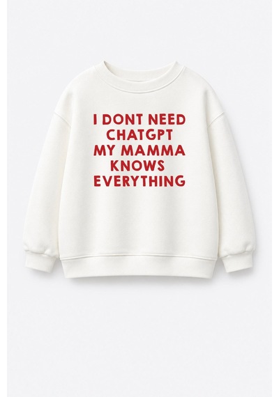 Monila Unisex Çocuk Slogan Baskılı 3 İplik Kumaş Pamuklu Sweatshirt Ekru