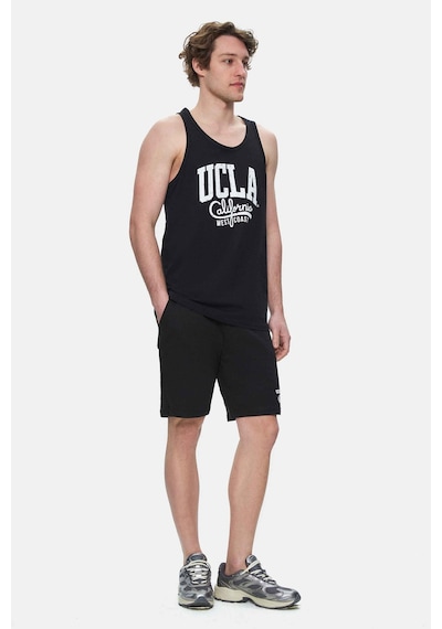 Ucla Pebble Siyah Sıfır Kol Baskılı Oversize Erkek Tshirt Siyah