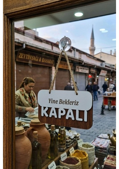 3 Katlı Modern Açık/kapalı Tabelası - Ceviz