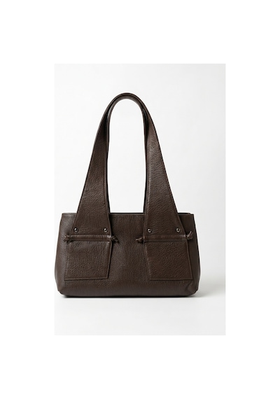 Levano Leather Hakiki Deri Kadın Omuz Çantası Büyük Şık Deri El Ve Omuz Çantası, Günlük Tote Çanta 40x20 Koyu Kahverengi