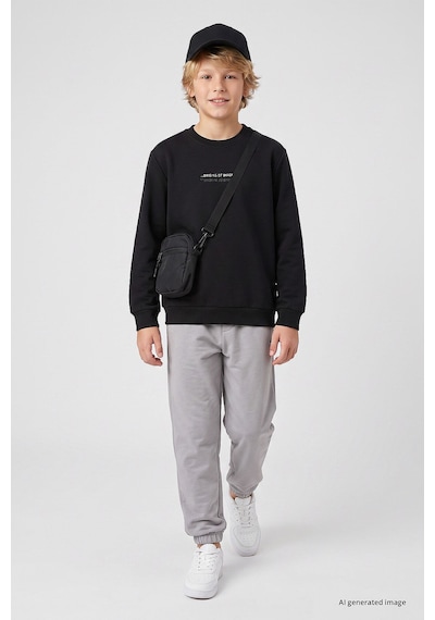 Siyah Standart Fit Baskılı O Yaka Erkek Çocuk Sweatshirt - 11322