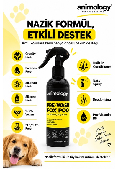Animology Pre-wash Fox Poo Köpekler İçin Kir Ve Koku Arındırıcı Sprey 250 Ml