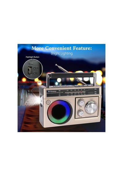 Nostalji Solar Enerjili Güneş Panelli Fm Radyo Şarj Edilebilir Bluetooth Hoparlör Rbg Işıklı Sd Kart Usb Ve El Fenerli Krem - 911392134