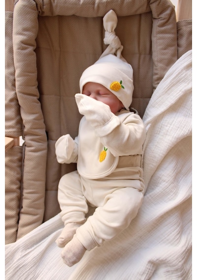 Oh Lala Koala Limon Nakışlı 5li Uzun Kollu Yenidoğan Set Krem