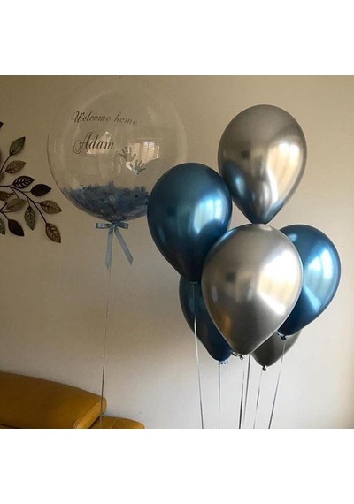 5 Ad Mavi Renkli Parlak Krom Metalik Aynalı Balon
