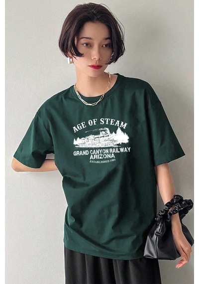Unisex Age Of Steam Baskılı Tasarım Tshirt Yeşil