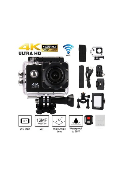 4k Ultra Hd Su Geçirmez Aksiyon Kamerası 16mp Wifi Spor Kamera, 170 Geniş Açılı Lens, 2.0 İnç Ekran, 2.4g Kablosuz Bilek Uzaktan Kumandalı, Bisiklet Ve Sualtı Dalış Seti Diğer