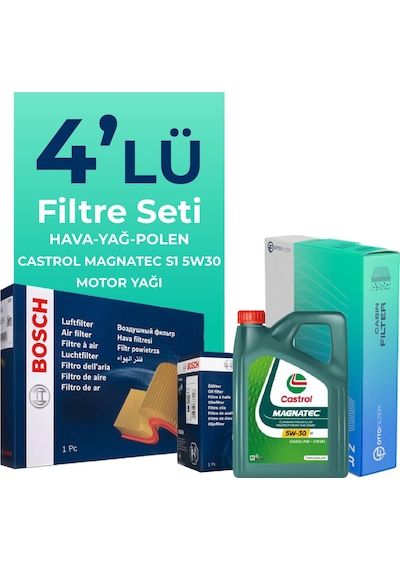 Bosch Fiat Punto Evo 1.3 Dizel Filtre Bakım Seti Castrol Motor Yağlı Euro 5 (2008-2015) 4 Lü