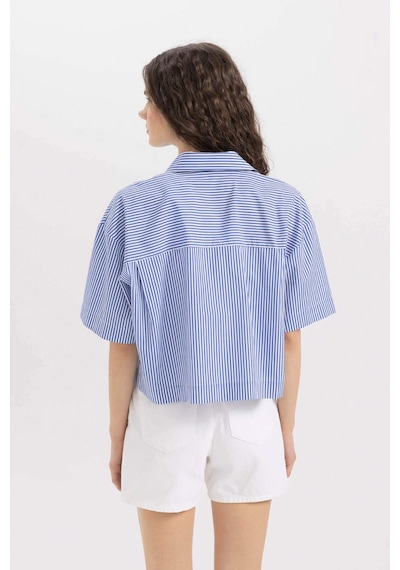 Defacto Crop Çizgili Poplin Kısa Kollu Gömlek C8747AX24SMBE503 Mavi