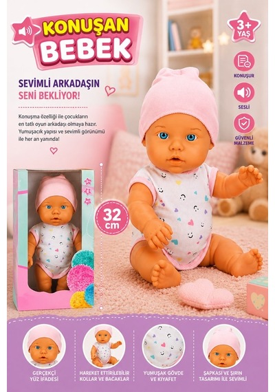 Konuşan Bebek 32 Cm Oyuncak Bebek Sesli Bebek Kız Çocuk Oyuncağı Uyku Arkadaşı